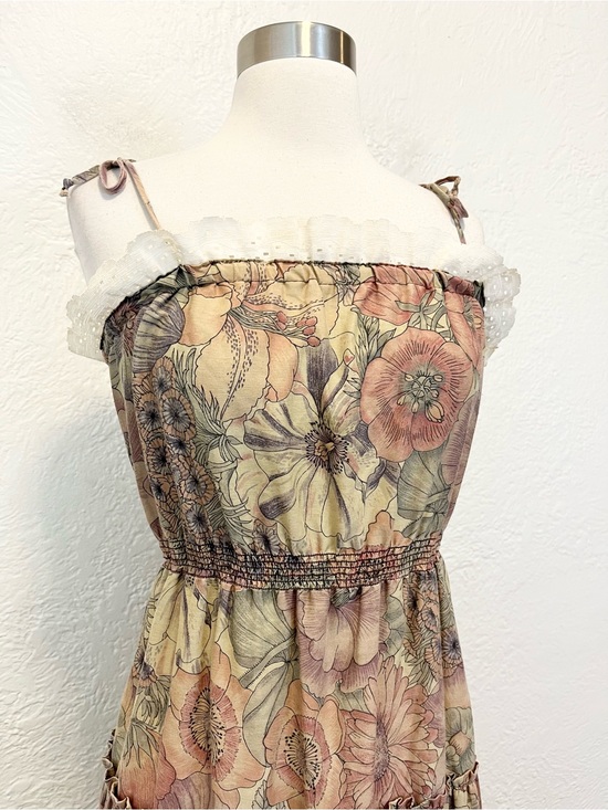 Vintage Dresses & Skirts - Vintage Dress Midi Floral Cottagecore Farmhouse Boho Prairie Mauve Beige S/M